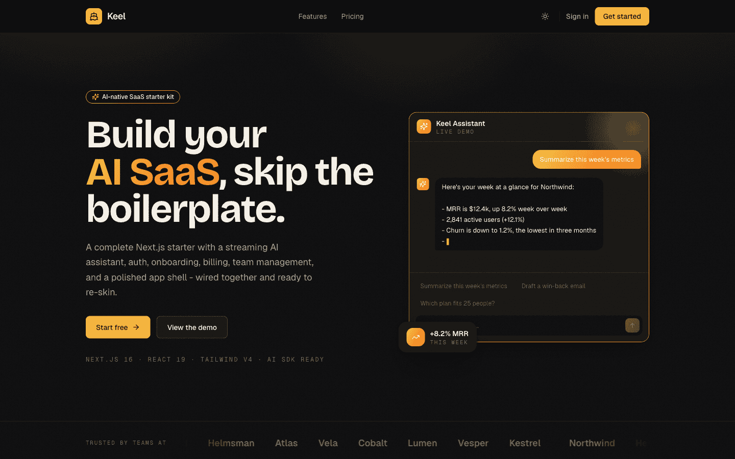 Keel - AI SaaS Starter Kit - SaaS Starter Kit template preview